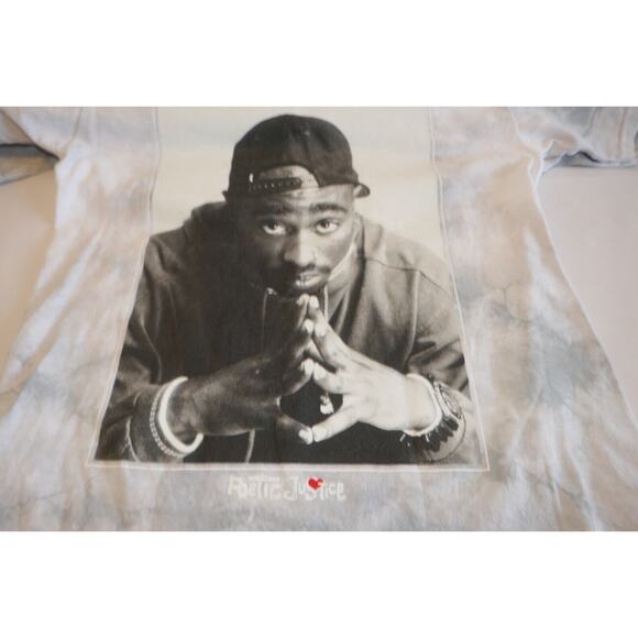 Tupac Tie Dye Gray and White Poetic Justice T-Shirt Sz Med - Picture 7 of 16